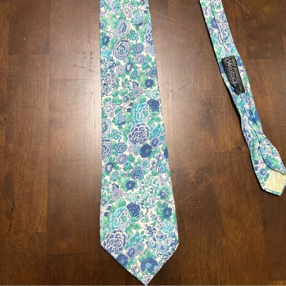 Liberty of London 100% Cotton Elysian Print Turquoise Blue Green Floral Neck Tie